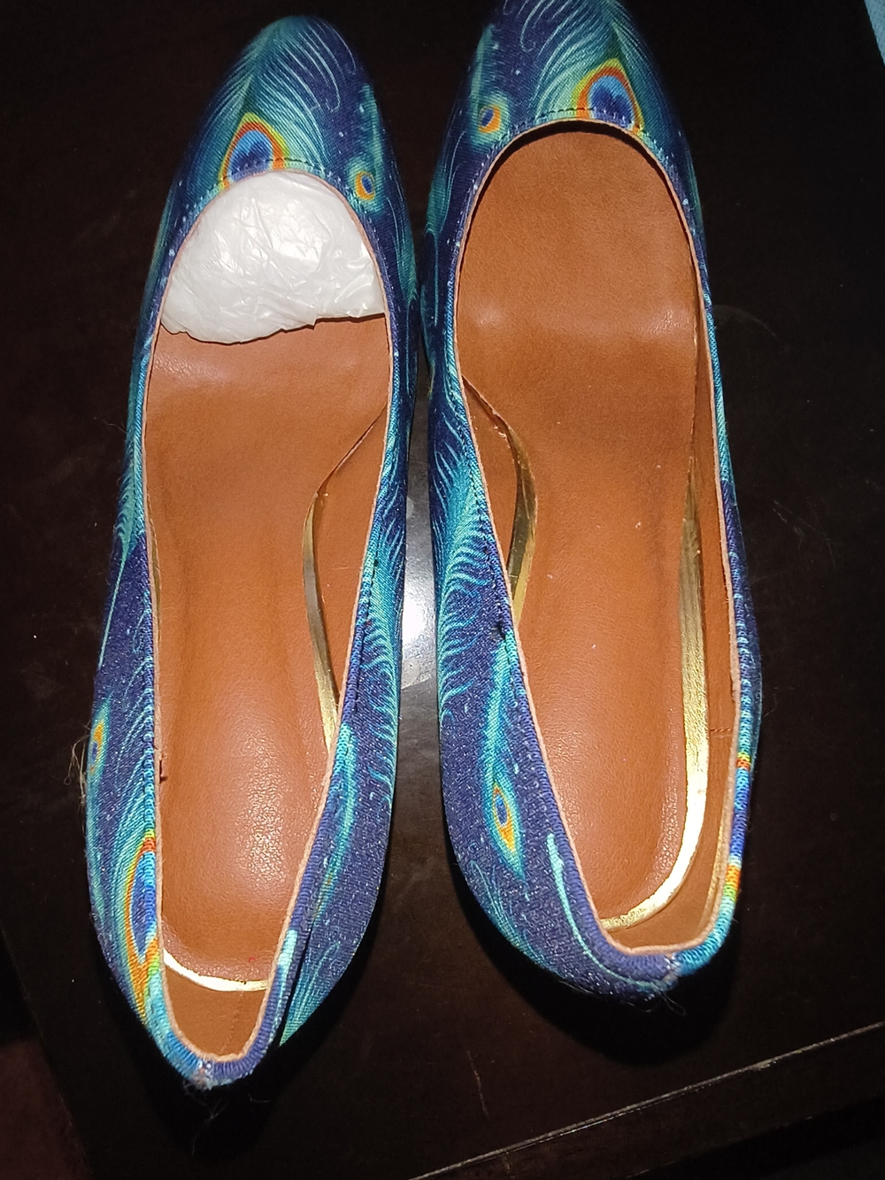 Peacock-Print Women's Heels- Blue